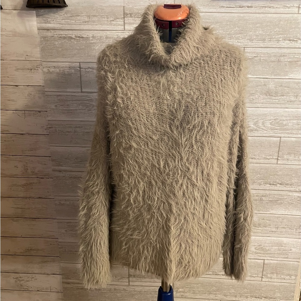 Express Fluffy Beige Turtleneck Sweater
